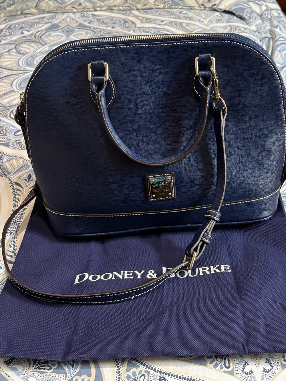 Dooney & Bourke Navy Dome Satchel with Gold Hardware
